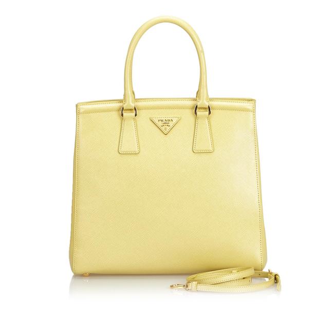 Prada W Saffiano Parabole Dust Card Yellow Leather Satchel