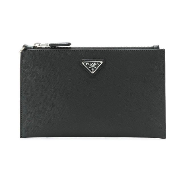 Prada Saffiano Pouch Black Leather Clutch