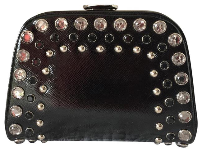 Prada Saffiano Studded Jeweled Black Clutch