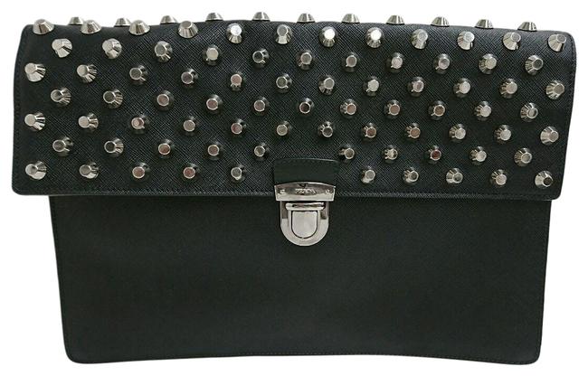 Prada Saffiano Studs 240066060070 66 Black Clutch