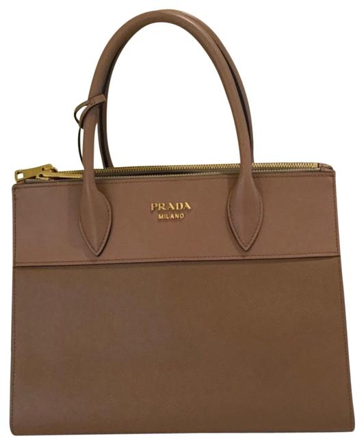 Prada Saffiano Tan Leather with City Calfskin Satchel
