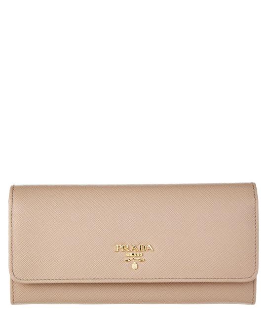 Prada NudeIvory Saffiano Wallet On A Chain Nude Leather Clutch