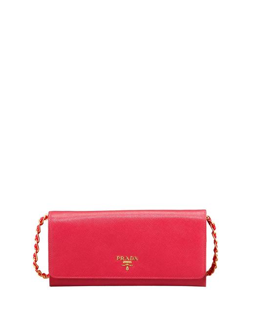 Prada Saffiano Wallet On A Chain Pink Peonia Leather Clutch