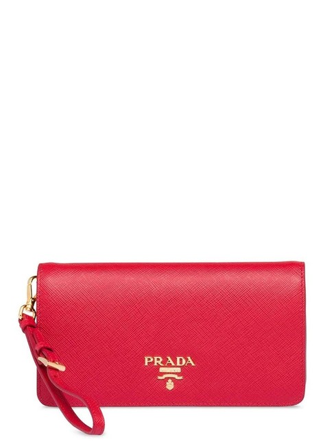 Prada Saffiano with Chain Red Leather Clutch