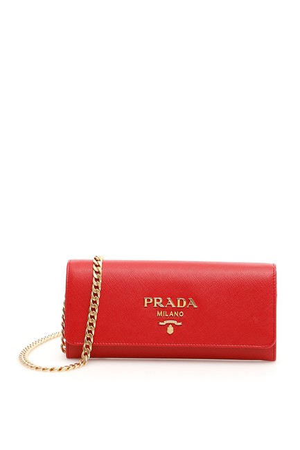 Prada Saffiano with Strap Red Clutch