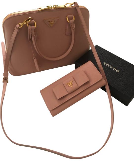 Prada Saffiano with Wallet Pink Leather Satchel