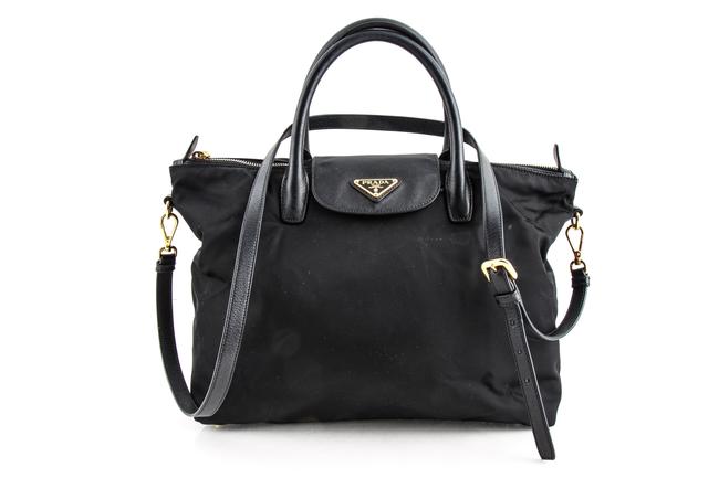 Prada Shopping Tote Tessuto Saffiano Black Nylon Satchel
