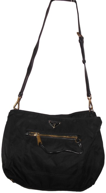 Prada Satchel Black Nylon Leather Trim Hobo Bag