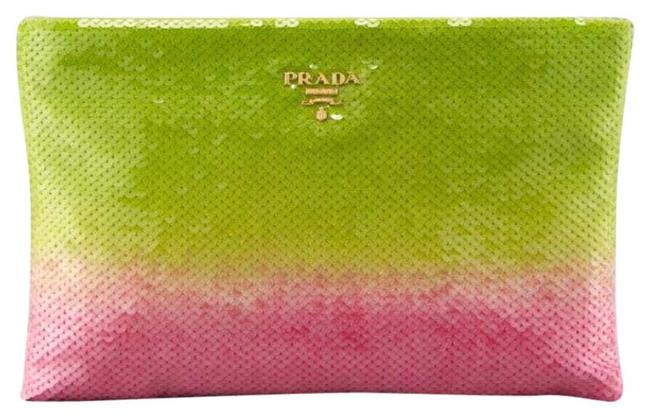 Prada Sequin Green and Pink SequenceSatin Inside Clutch