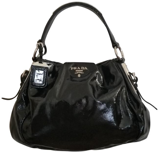Prada Ombre Sfumata Black Patent LeatherSilver Hardware Hobo Bag