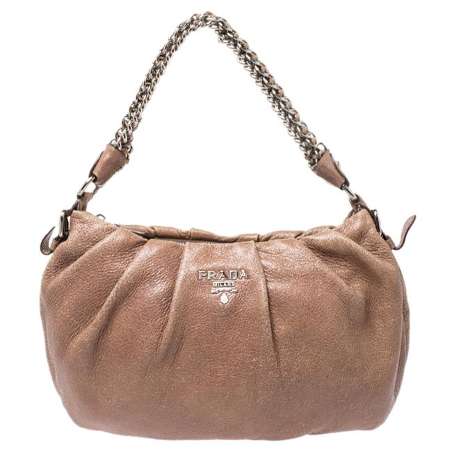 Prada Shimmering Chain Brown Leather Hobo Bag