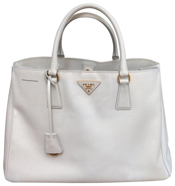 Prada Shopper Cream Saffiano Leather Satchel