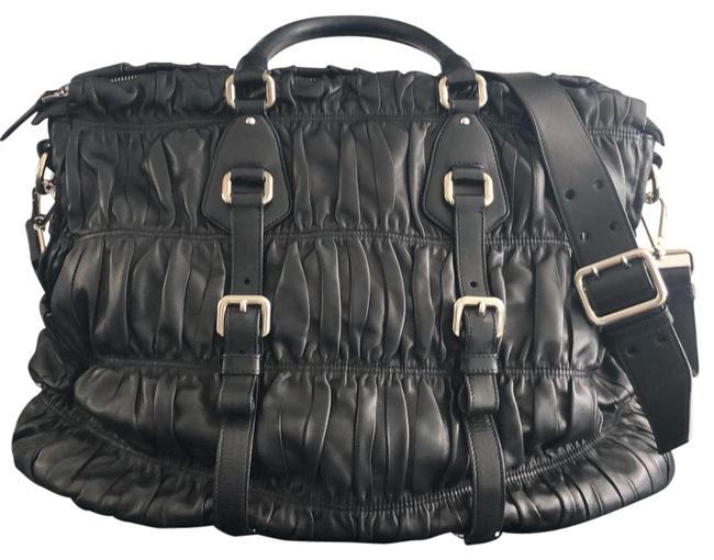 Prada Shopping Gaufre Tote Black Lambskin Leather Hobo Bag