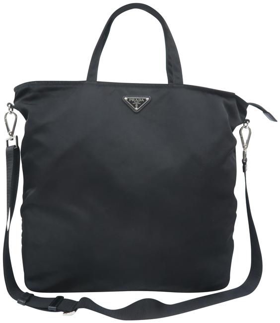 Prada Shopping Tote Vela Black Nylon Satchel