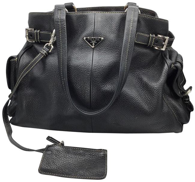 Prada Shoulder Bag All Black Leather Satchel