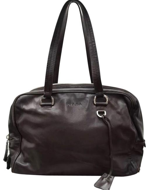 Prada Shoulder Bag Top Handle Brown Leather Satchel