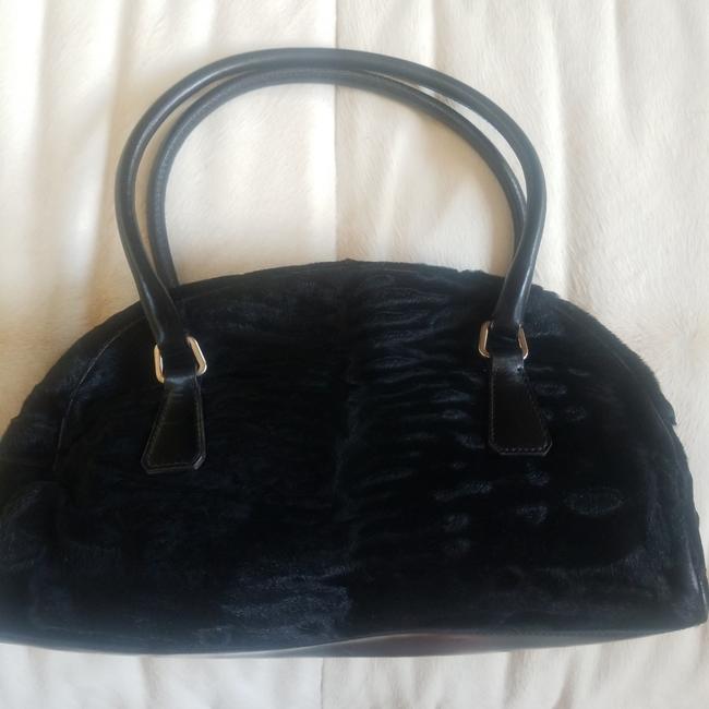 Prada Shoulder Bag Vintage with Lock Attached Black Fur and Leather Satchel