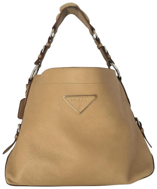 Prada Shoulder Beige Leather Hobo Bag