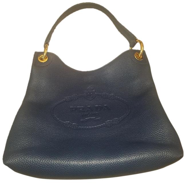 Prada Shoulder Blue Leather Hobo Bag