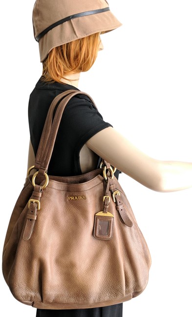Prada Shoulder Cervo Deerskin Sacca Brown Leather Hobo Bag