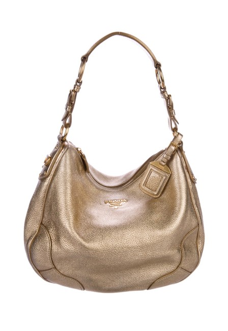 Prada Vitello Shoulder Daino Gold Calfskin Leather Hobo Bag