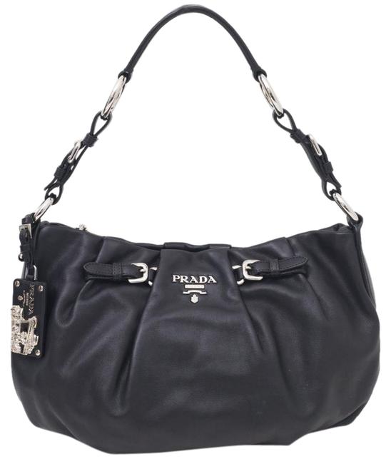 Prada Shoulder Leather Handbag Black Hobo Bag