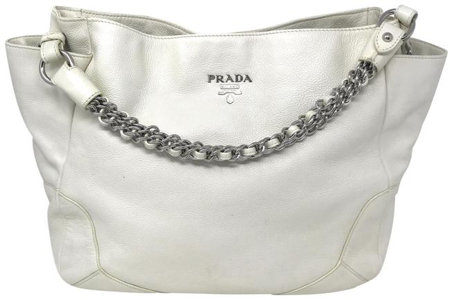 Prada Shoulder Off White Leather Hobo Bag