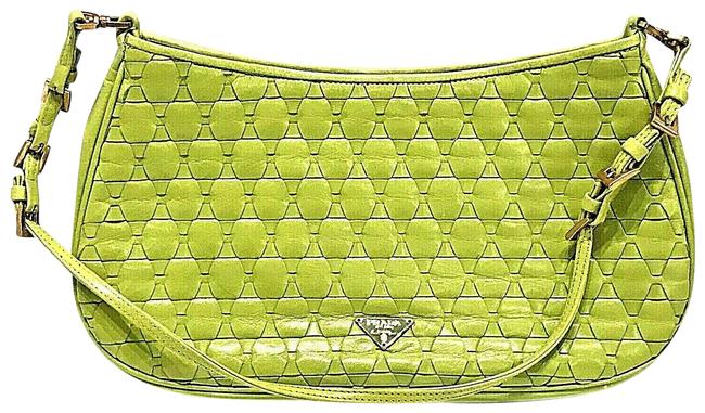 Prada Shoulder Purse Green Leather Hobo Bag