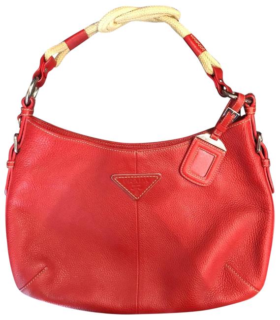 Prada Shoulder Red Leather Hobo Bag
