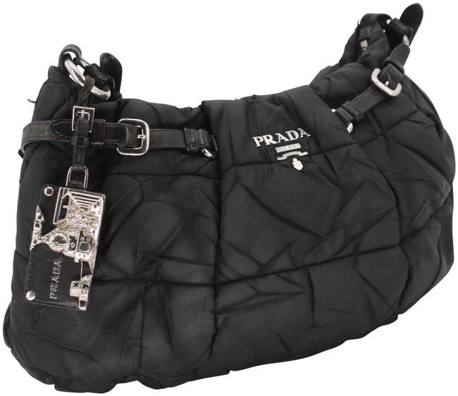 Prada Shoulder Tessuto Leather Black Nylon Hobo Bag