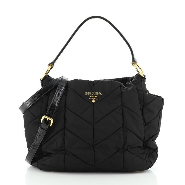 Prada Side Pocket Convertible Chevron Tessuto Medium Black Nylon Hobo Bag