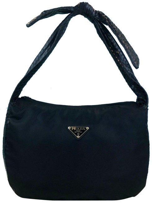Prada Snakeskin #36 Black Nylon Hobo Bag
