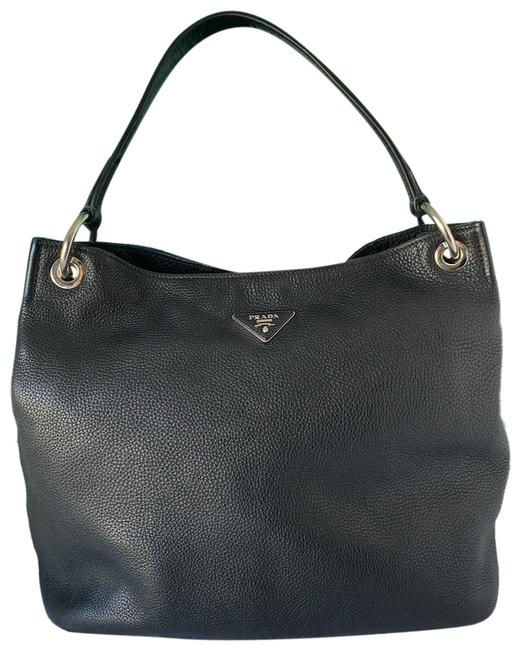 Prada Soft Calf Daino Black Leather Hobo Bag
