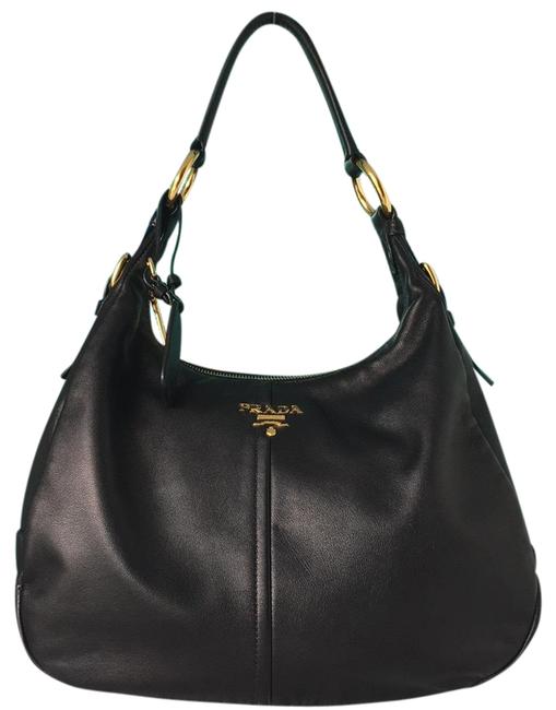 Prada Soft Calf Vitello Black Hobo Bag