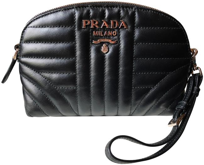 Prada Soft Calf Wristlet Black Leather Clutch