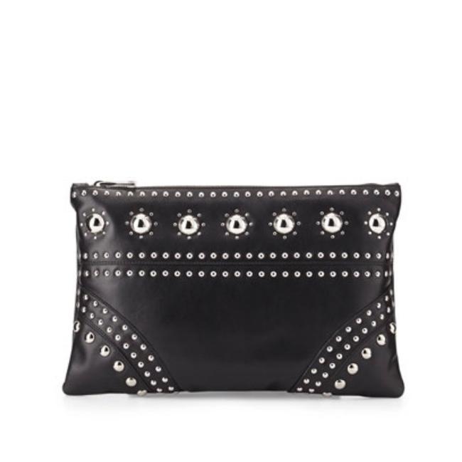 Prada Soft Calfskin Studded Zip Black Leather Clutch
