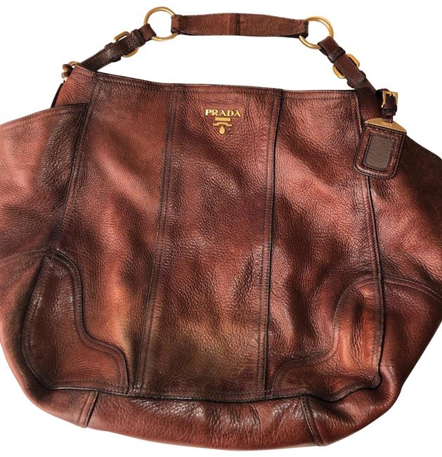Prada Soft Distressed Brown Leather Hobo Bag