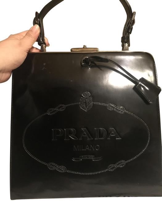 Prada Spazzolata Logo Print Frame Black Leather Satchel