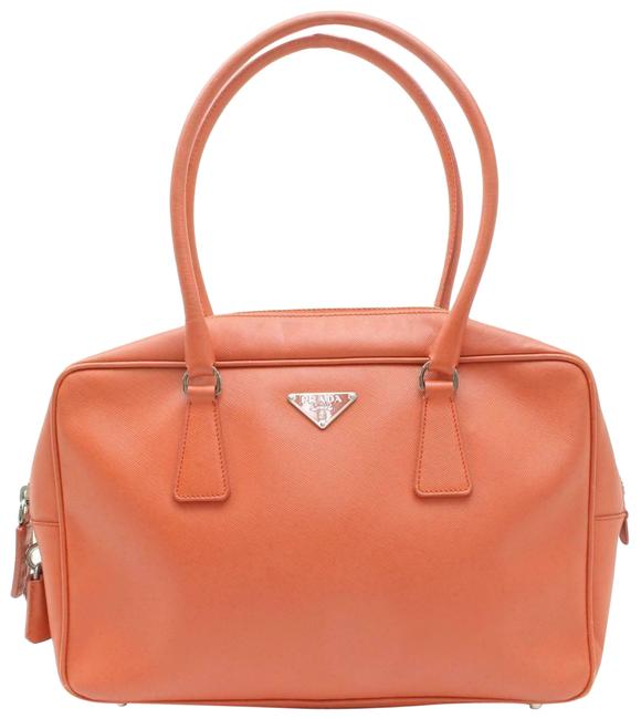 Prada Square Style Purse Orange Leather with Chrome Hardware Satchel