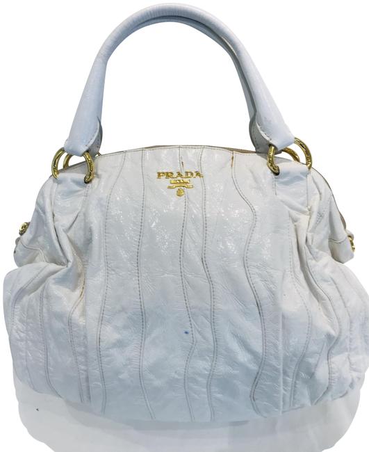 Prada Stripes White Patent Leather Satchel