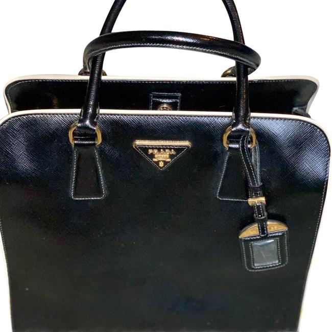 Prada Stunning Like new Vernic Black WCream Trim Leather Satchel