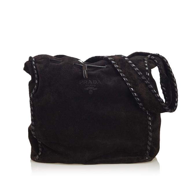 Prada Suede Italy Medium Black Leather Hobo Bag
