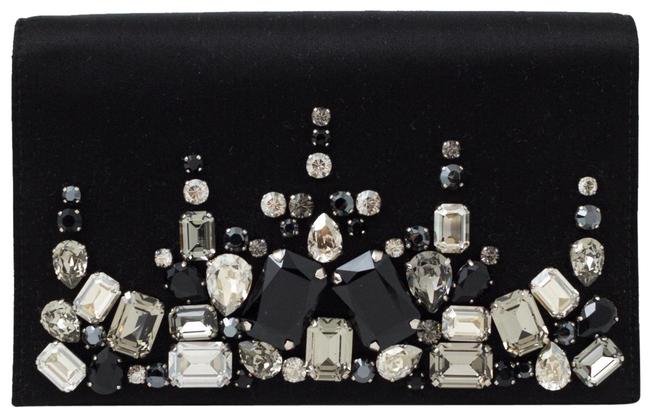 Prada Crystal Flap Black Satin Clutch
