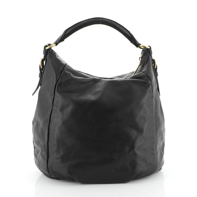 Prada Tall Zip Top Soft Calfskin Large Black Leather Hobo Bag
