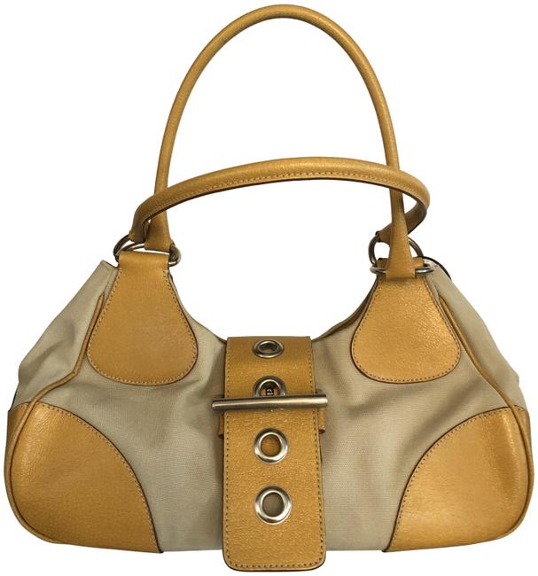 Prada Tan Canvas and Leather Hobo Bag
