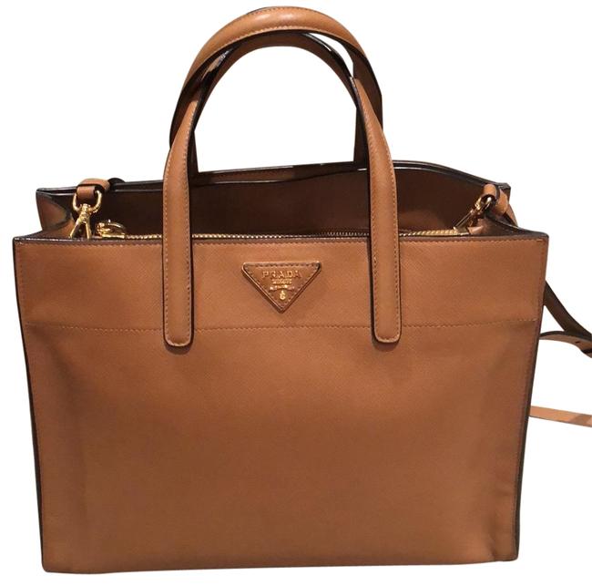 Prada Caramel Saffiano Tote Handbag Brown Leather Satchel