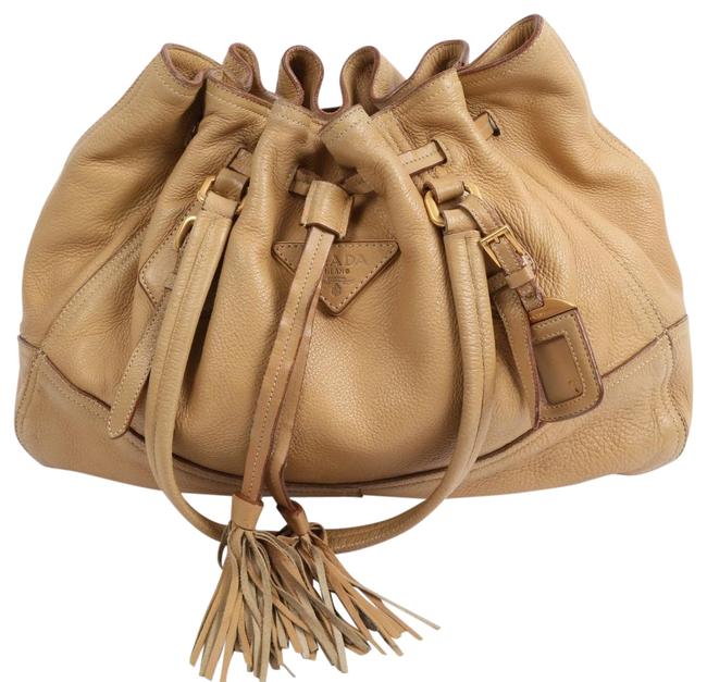 Prada Tassel Drawstring Purse Beige Leather Satchel