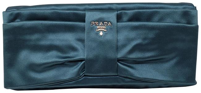 Prada Teal Raso Blue Silver Satin Clutch