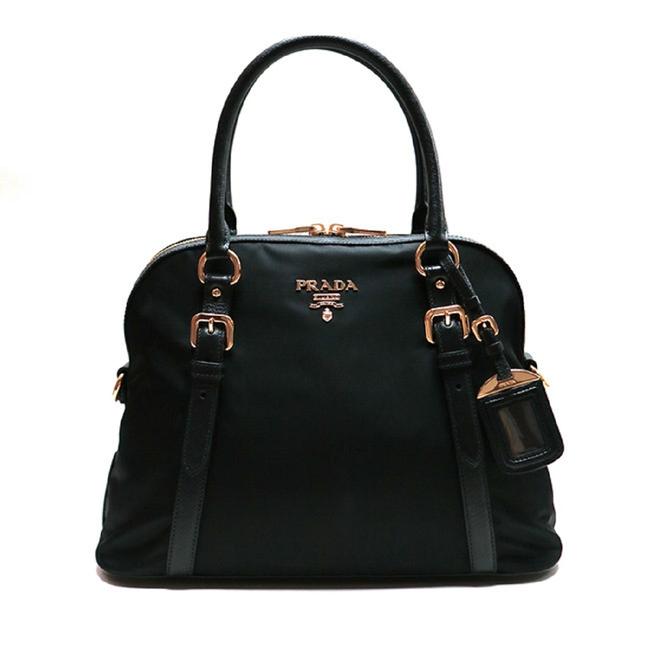 Prada Tessuto and Saffiano Leather Convertible 1bb013 Black Nylon Satchel