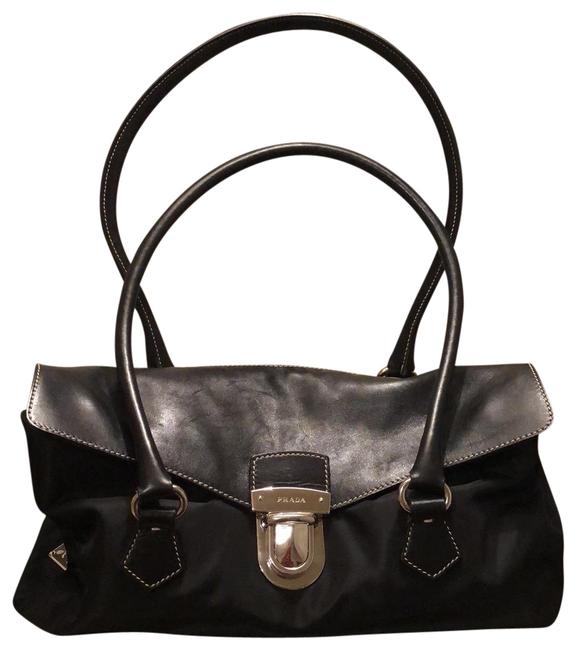 Prada Tessuto Easy Black NylonLeather Trim Satchel